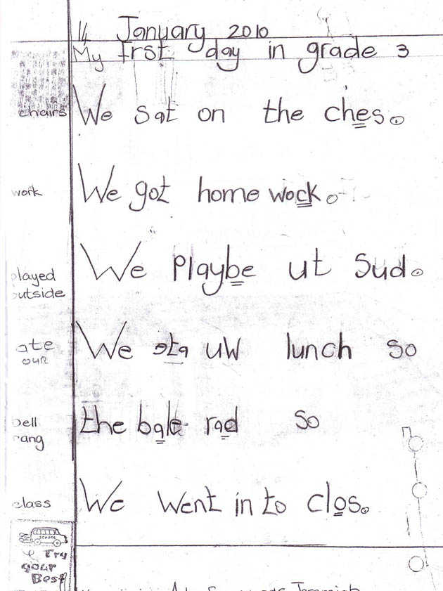 Example of schoolwork, January.