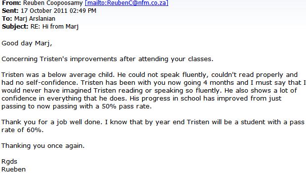 eMail from Reuben Coopoosamy