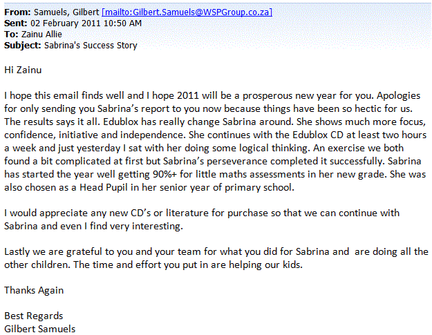eMail from Gilbert Samuels