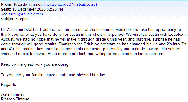 eMail from the Timmets