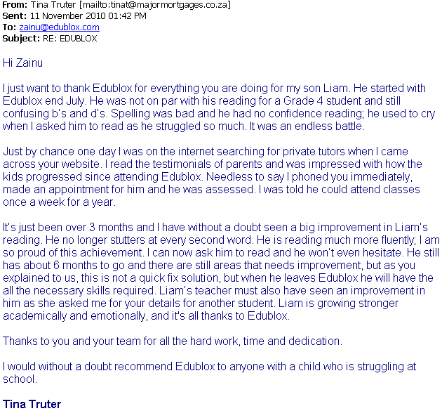 eMail from Tina Truter