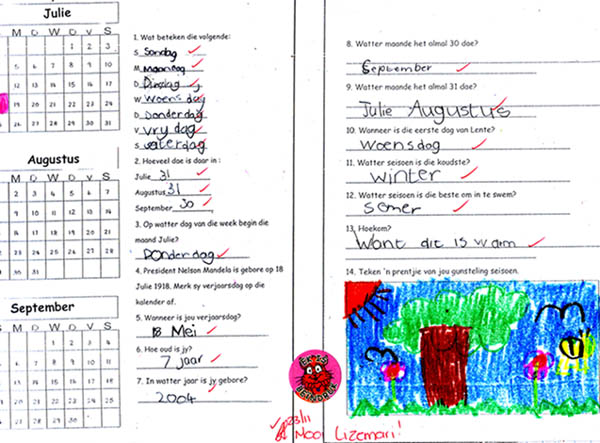 �n Voorbeeld uit Lizemari se skoolskrif, 23 November 2011