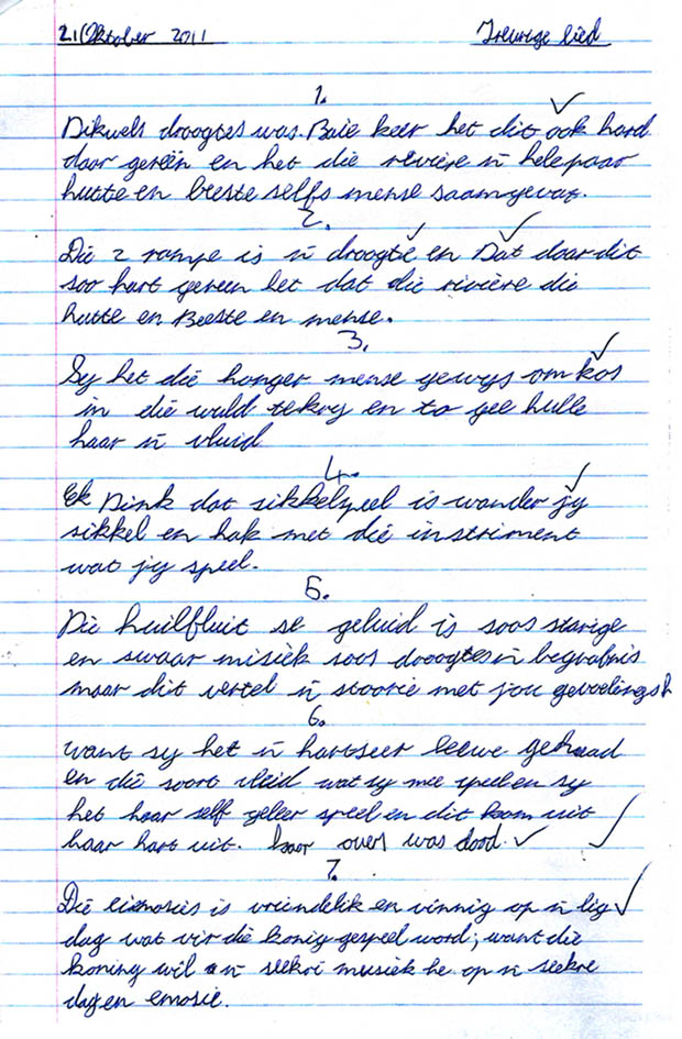 �n Voorbeeld uit Robert se skoolskrif, November 2011